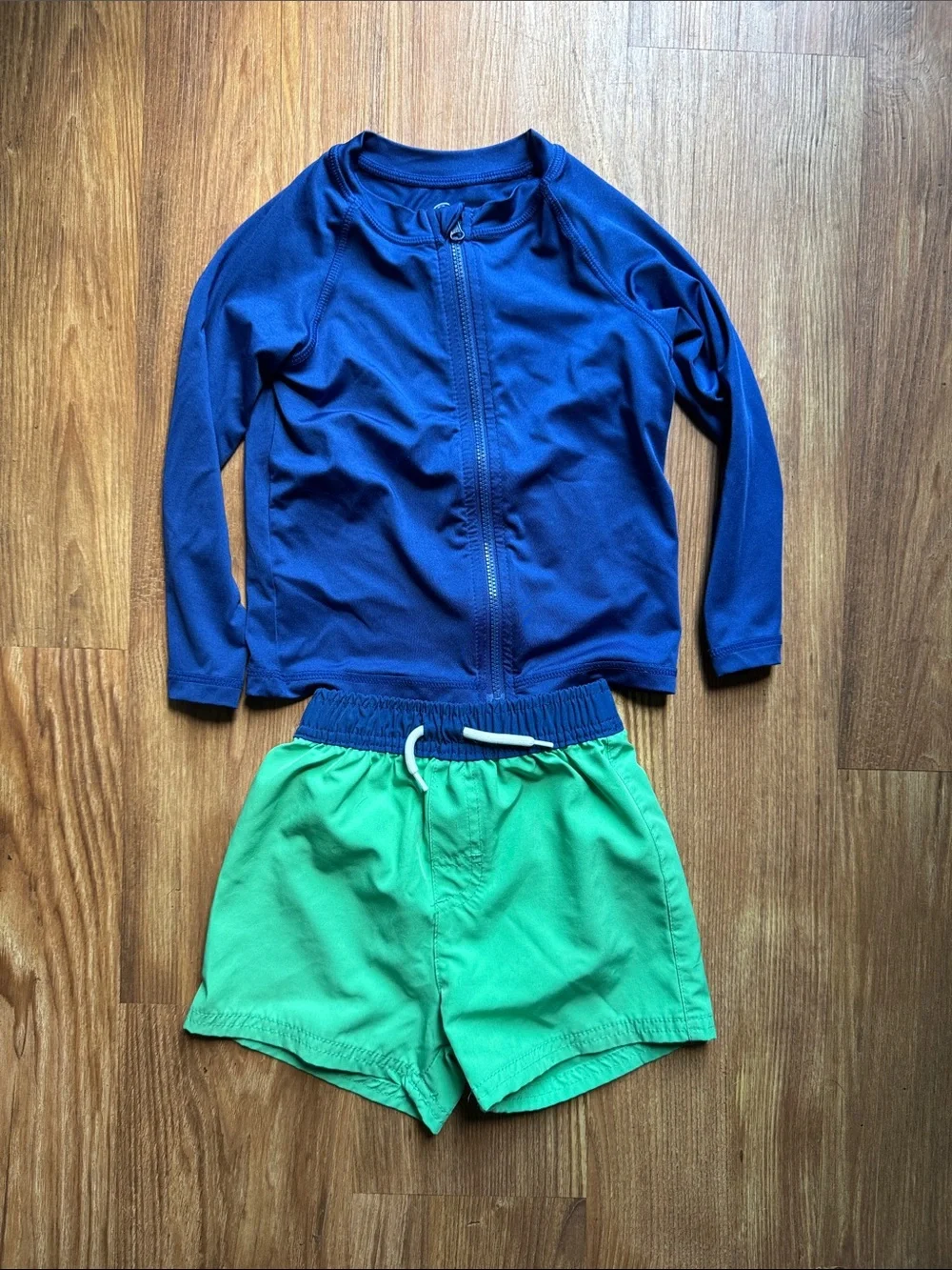 wonder nation Blue Rash Guard with Green Swim Trunks
